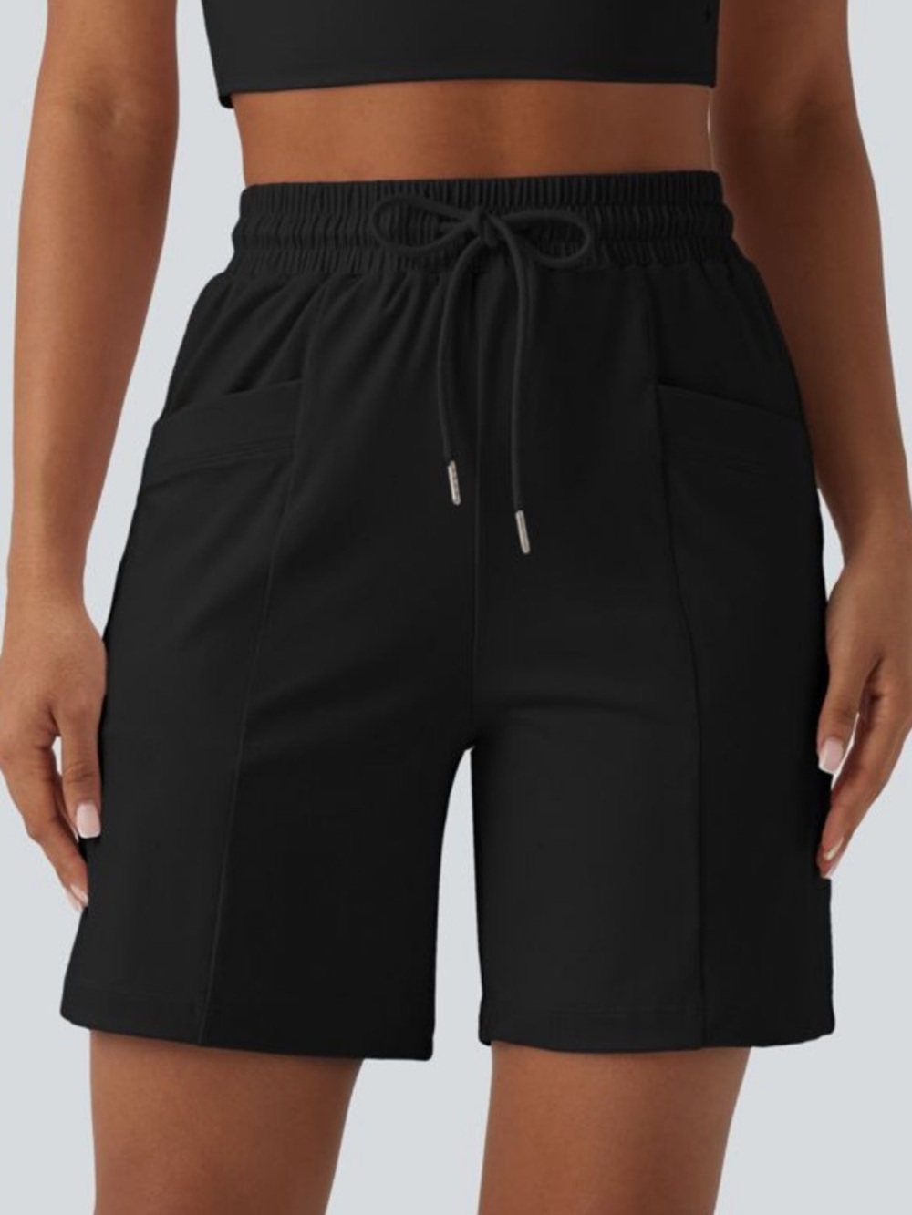 HALARA Black Elastic-Waist Bermuda Shorts with Drawstring